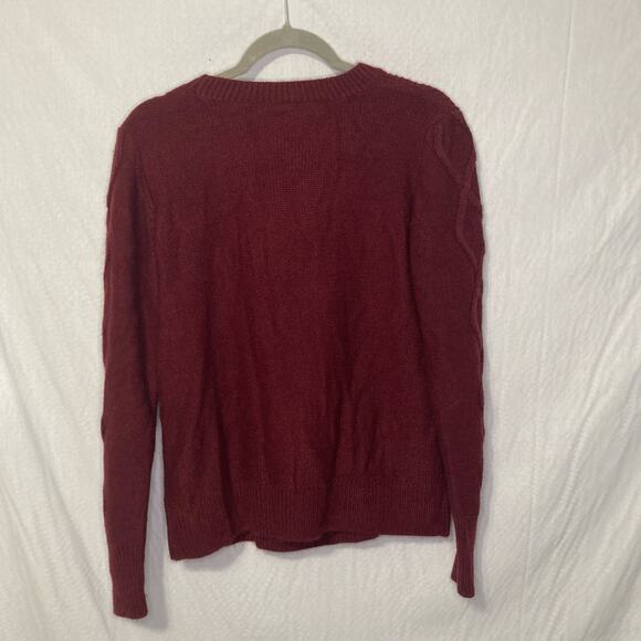 St. John's Bay Women's Size Large Cable-knit Crewneck Burgundy Sweater - Picture 2 of 9